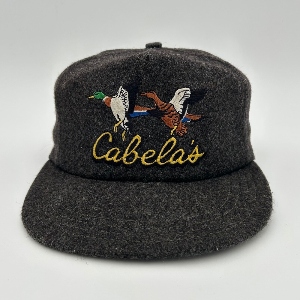 Vintage Cabela's Wool Strapback Hat Grey Mallard Duck Embroidery Hat Made in USA